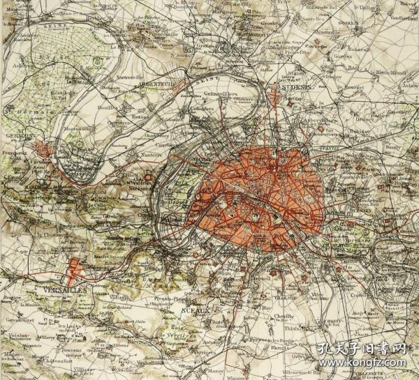 120多年历史的法国巴黎地图原件，1895年在德国印刷，色泽美丽，印刷精美，保存完好。31 x 24.5 cm。