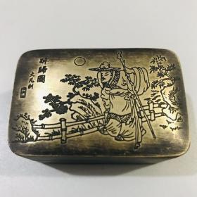 老白铜墨盒，
尺寸5.7×3.7×3厘米