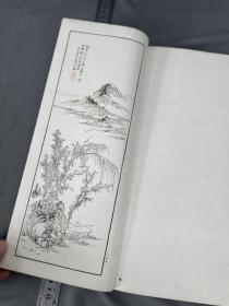 【木刻中国古画，古画谱】，1885年《名迹撮要》（两册4卷全，品佳）——红色印章均为手打。精美版画册【 内收山水版画百幅，刊印精美，线条流畅。】大开本37*17，和刻