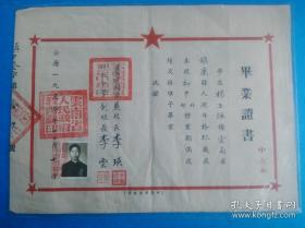 上世纪五十年代建国初期云南省镇康中学毕业证，云南省教育厅等多枚鲜章签名，保存完整，实属罕见。