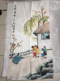 手绘 国画《今非昔比》乙未年 细浇画一副 丰子恺风格23051715