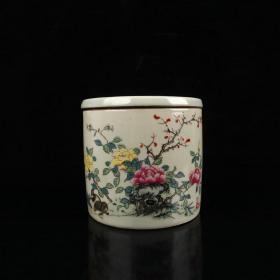 粉彩花鸟图纹蛐蛐罐
高10.5cm，宽11cm