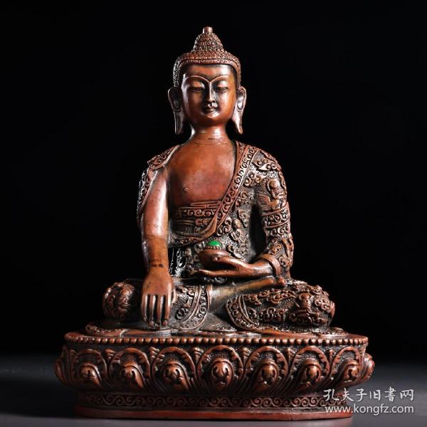 珍藏收纯铜纯手工打造镶嵌宝石释迦摩尼佛祖一尊。 重1335克 高22厘米 宽17厘米