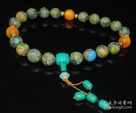 珍藏多年的绿松石佛珠手串，共22颗珠子，总重约200g。
