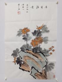 落款为陈三虎，纯手绘四尺三开水墨画菊花条幅精品字画书画写意花鸟画国画作品 作品取自经销商