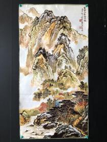 织锦绣山水布画，尺寸：62＊122厘米