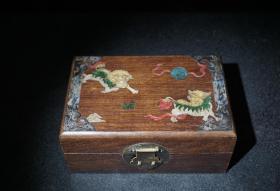 花梨木镶嵌贝壳事事如意首饰盒，尺寸18/11.7/8厘米