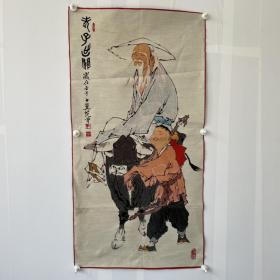 织锦绣老子出关布画，尺寸：60x120cm