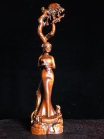 黄杨木雕刻【贵妃】笔架，高30厘米，宽7厘米，重210克