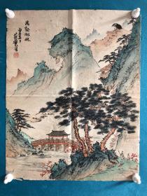 著名画家-蔡云早期工笔设色山水小品1幅。尺寸42cmx33cm