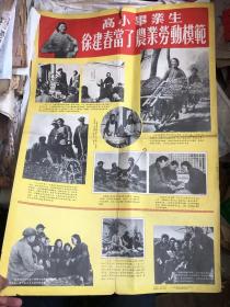 1954年  对开宣传画一大张。高小毕业生，徐建春当了劳动模范。