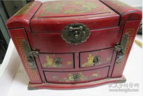 古典龙凤呈祥纹嵌铜工艺梳妆台首饰盒百宝箱，做工精致，收藏装饰实用兼可。