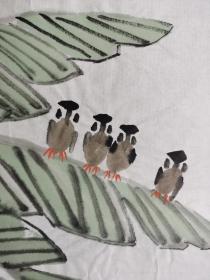 中国画《芭蕉小鸟》