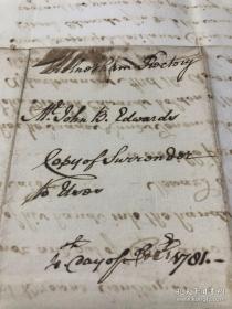 1781年羊皮卷契约原稿一张，防伪纸单页租赁协议，超大精美水印，40*32厘米。