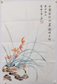 落款为陈三虎，纯手绘四尺三开水墨画兰花条幅精品字画书画写意花鸟画国画作品 作品取自经销商