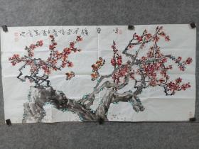陕西省美协家协会会员白涛老师写意梅花麻雀，四尺整张，白涛，1956生于陕西礼泉县，进修于中央美院高研班，师从张立晨，任之，骆孝敏名家，现为陕西省美协会员，中国书法报咸阳工作站特邀画家，神州书画院副院长。