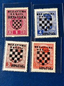 克罗地亚1941年发行 加盖国V新票 4枚原胶无贴全品