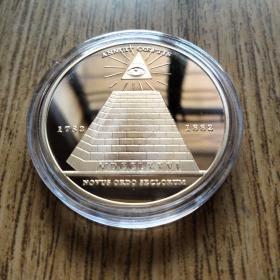 美国共济会金三角塔太阳眼镀金纪念币