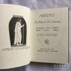 1943年原版，古希腊哲学家亚里斯多德作品集，人与宇宙，形而上学，动物的本能，政治，诗歌等， 权威精装本，一册全。