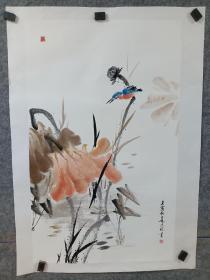 山西省美协会员，大同市美协会员杨志强老师，写意荷花翠鸟，托片，杨志强，字逆舟，1970年生于山西灵丘县，现为山西省美协会员，山西省工笔画会会员，大同市美协会员，墨缘斋签约画家，中国书画报特聘画家，北京金色家园理事。