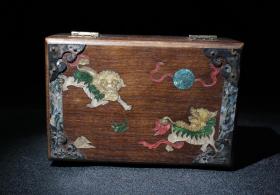 花梨木镶嵌贝壳事事如意首饰盒，尺寸18/11.7/8厘米