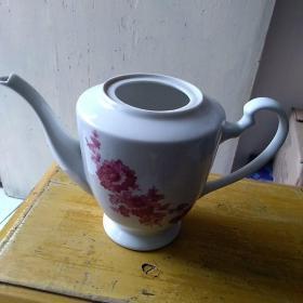 大红花瓷茶壶  无盖  请看描述