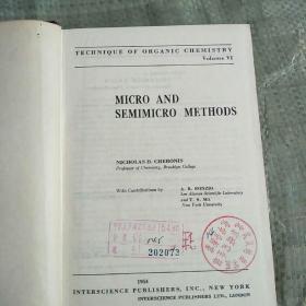 MICRO AND SEMIMICRO METHODS有机化学操作技术 第六卷（馆藏）精装  85品