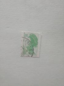 小外国邮票 绿色少女图案