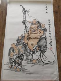 著名高僧圆林法师国画一幅，尺寸92x54厘米，保真！