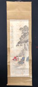 A37回流老字畫精品【拜将图】款印【花崖山人】绢本绫裱，轴头缺失，品相如圖老舊黃斑水渍脱胶！请仔细看图。