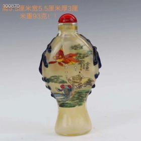 精品水晶鼻烟壶，包浆厚重，天然水晶鱼纹图案，呈无色透明状，品相完整，成色如图myf