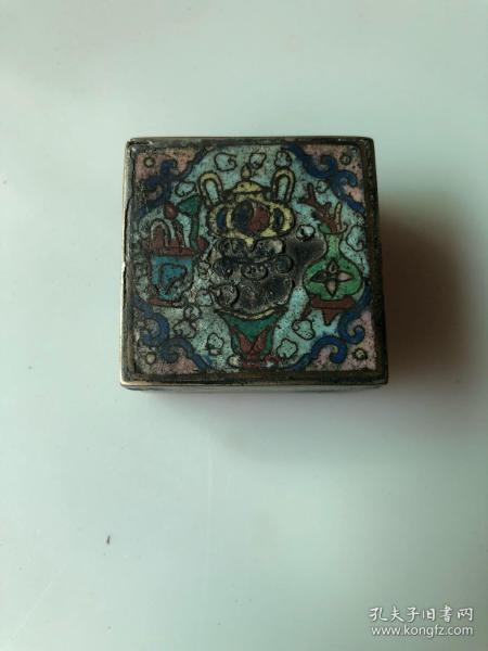 民国小型白铜珐琅彩博古图墨盒（保真包退）
