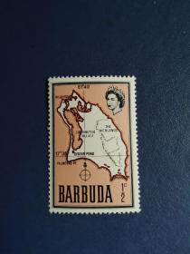 外国邮票   巴布达邮票 1968年  伊丽莎白.地图
 （无邮戳新票票）