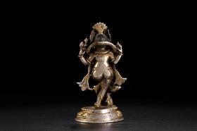 旧藏 十三世纪 银鎏金象头财神像