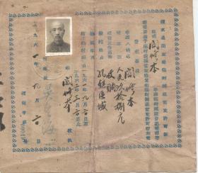 1961年 溧水县商业局临时摊贩营业许可证 申请人阎修本