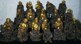 明清时期老紫铜鎏金十六尊者佛像