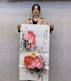 中国国画家协会会员曾老师三尺牡丹竖幅100*53厘米任选一幅