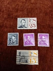 美国最著名的总统《林肯》，美国信销邮票5枚