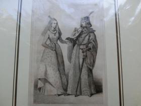 【百元包邮】《女子服饰》 钢版画 1838年 带卡纸装裱  （PM00296）