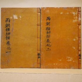 BBB 朝鲜本（铅印）《两朝搢绅谱》2册全1927年发行，记录高宗、纯宗时期担任文、武官、荫敍等管职的人名，按姓氏顺序分别著成上、下二卷，此书记录了本人和父亲, 祖父, 曾祖父以及先代中名讳的朝鲜末期的官吏名簿，是朝鲜王朝研究两班制度的重要参考