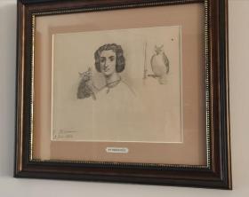 19世纪法国现实主义作家普罗斯佩·梅里美（Prosper Merimee，1803年9月28日－1870年9月23日），代表作《卡门》，1863年亲笔作的一幅素描画，并附签名，原艺术家Rosamond Bernier女士藏品，顶级收藏