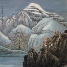 苗重安《神山圣湖》
68 X 68 厘米  纸本 设色  镜芯