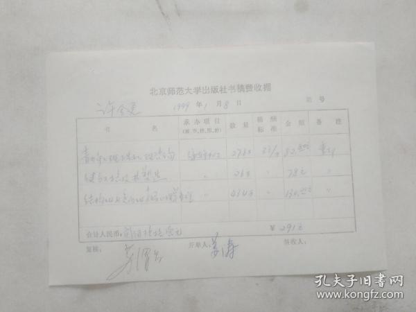 .北京师范大学出版社稿费收据《青年心理卫生与心理咨询》《健康性格及其塑造》《结构化学与定向化学心理学原理》编辑加工