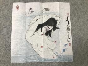 著名画家、中美协会员 王平 《美人图》，纸本软片，钤印：石岛王平，34*34cm