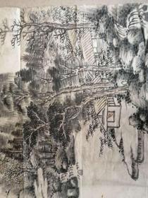 有年头的老山水画-----画工精到（盖有北京师大工作部研究室  椭圆章一枚）29.5*45cm  已经托表。