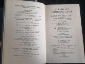 Stephen`s Commentaries on the Laws of England Ⅰ.Ⅱ.Ⅲ.Ⅳ 4本合售 （布面精装 英文原版书） 1928年印