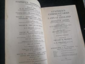 Stephen`s Commentaries on the Laws of England Ⅰ.Ⅱ.Ⅲ.Ⅳ 4本合售 （布面精装 英文原版书） 1928年印