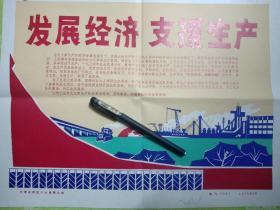 1975年甘肃新闻图片社“发展经济，支援生产”宣传海报，九五品，时代感鲜明