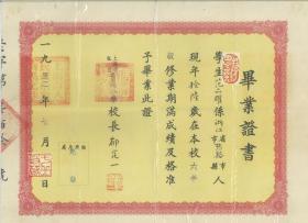 【静思斋】1952年上海市私立景德小学毕业证书，浙江慈溪人范品耀旧藏