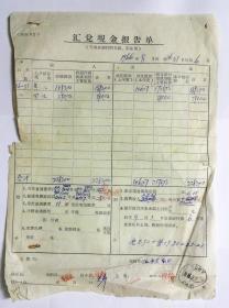 邮政史料·1966年云南禄丰棠海所·兑汇现金报告单